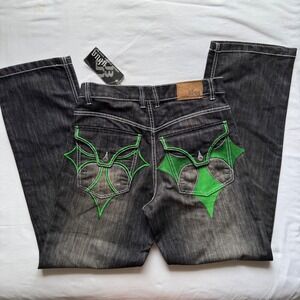 Ubug Mens Black Denim Jeans 34x34 NWT Vintage Y2K Wide Leg 90's Grunge Goth Punk